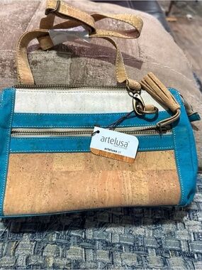 Artelusa Turquoise, Natural and Cream Cork Crossbody Bag